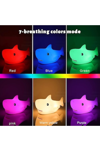 Gece Lambası - Köpekbalığı Gece Lambası Hayvan Lambası 7 Renk Değiştiren Lamba Sevimli Çocuk Gece Lambası Usb Şarjlı Sevimli Lamba Çocuk Odası Köpekbalığı Diğer