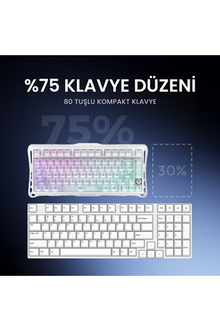 Gravastar Mercury K1 Lite Rgb Kablosuz Mekanik Gaming Klavye, İngilizce Q, Crystal Aurora