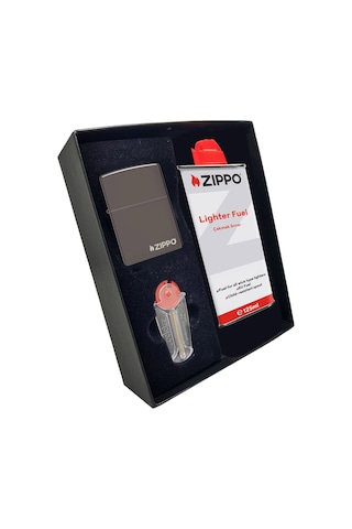 Zippo Çakmak Parlak Black ice Benzin Taş Hediyelik Set du10-150zl