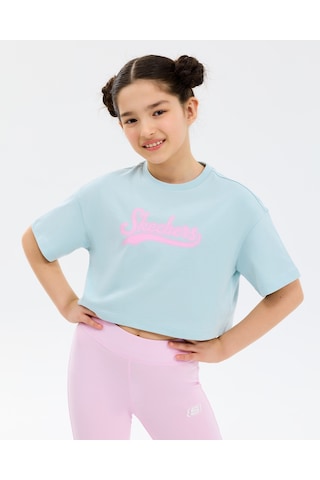 Skechers G Graphic Tee Crop T-shirt Büyük Kız Çocuk Mavi Tshirt Sk2610024-0466