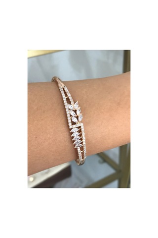 Yaprak Taş Model Bronz Kelepçe Bileklik Metalik