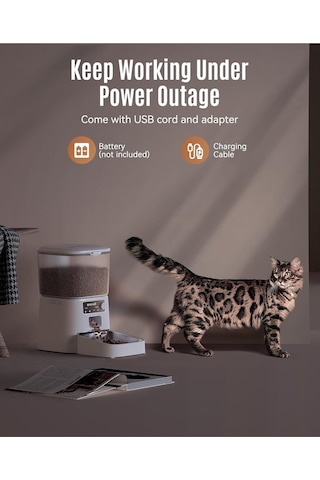 Oneisall 3.5l Otomatik Kedi Besleyici, Wi-fi Akıllı Uygulama Kontrolü, 1-10 Öğün Plastik, Melamin Mama & Su Kapları Beyaz Tek Ebat