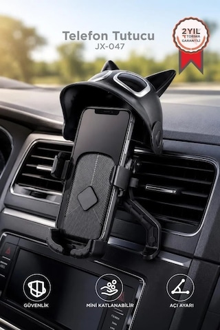 Delux Serisi Görsel Gidon Ulaşım Telefon Tutucu Kedili Motorsiklet Bisiklet Jx047 Siyah