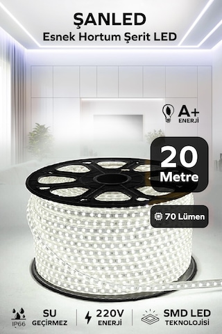 Hortum Esnek 220v Şerit Led Beyaz 20 Metre 20 Metre