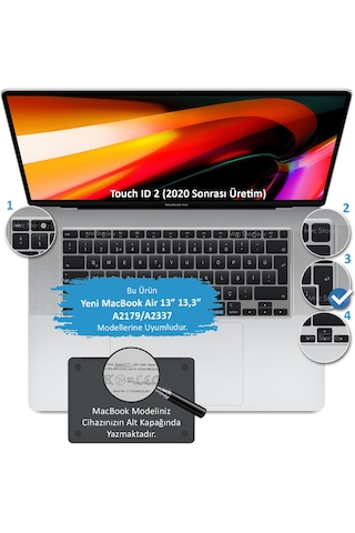 McStorey Apple Uyumlu MacBook Air A2179 A2337 Türkçe Klavye Koruyucu