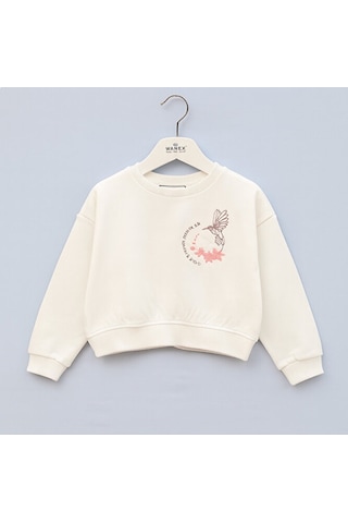 Kız Çocuk Nakış Detaylı Uzun Kollu Sweatshirt Vanilya Renk 5 10 Yaş Beyaz
