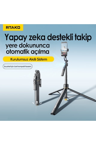 360 Motorlu Aı Yüz Takipli Selfie Stick Tripod Bluetooth Kumandalı Şarjlı Telefon Tutucu