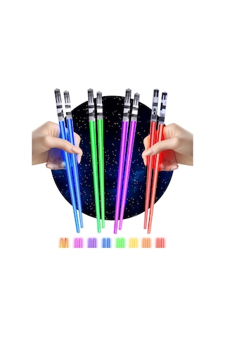 Valkyrie 8 Parça Led Işıklı Chopstik Işık Kılıcı Yemek Çubukları Star Wars Tema Çöpstik Çok Renkli