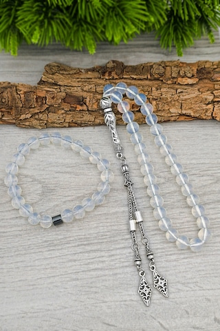 Opal Ay Taşı Bileklik Ve Tesbih Erkek Doğal Taş Set 8 Mm Bt037 Beyaz