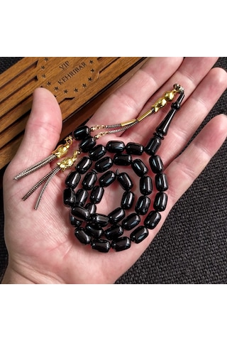 7x11 mm Siyah Ateşi Kehribar İsme Özel Tesbih
