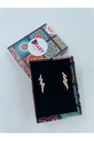 Xbaby Şimşek Şekilli Taşlı Çelik Gold Küpe Gold