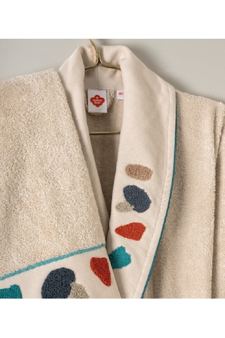 Cotton Box Puff Nakışlı Gaja Bej-petrol Aile Bornoz Takımı Çok Renkli