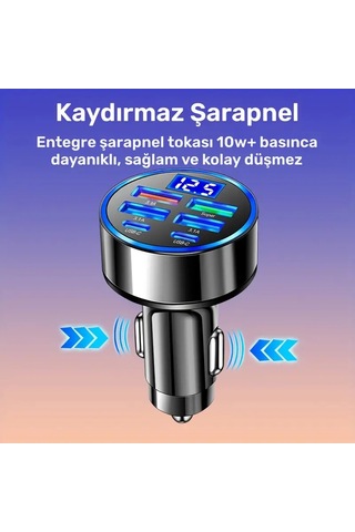 Araç Şarj Cihazı 6 Portlu 2pd + 4usb, Hızlı Şarj, Tip-c, Dijita