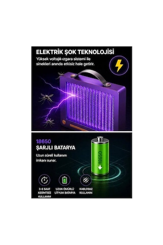 Elektrikli Sinek Öldürücü Lamba Şarjlı, Sessiz, Led Işıklı Etkili Koruma Evimdeyokyok