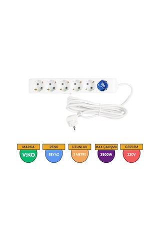 Viko Multi-let 6'lı Grup Priz Topraklı Çocuk Korumalı 3 Metre Beyaz - 90113603
