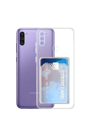 Kvy Samsung Galaxy Uyumlu A11 Kamera Korumalı Kartlıklı Setra Şeffaf Silikon Kılıf