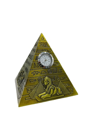 Antik Mısır Piramit Saatli Metal Dekoratif Hediyelik Biblo 10x11cm