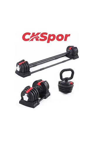 CKSpor 3 Ü 1 Arada Ayarlanabilir Ağırlık Seti 18 Kg Dambıl Halter Ve Kettlebell Fonksiyonlu Profesyonel Fitness Ekipmanı