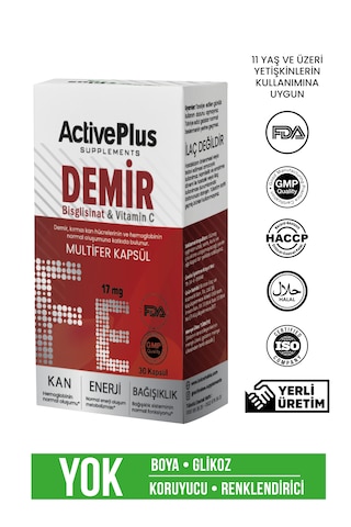 Active Plus Demir Bisglisinat & Vitamin C Multifer 30 Kapsül
