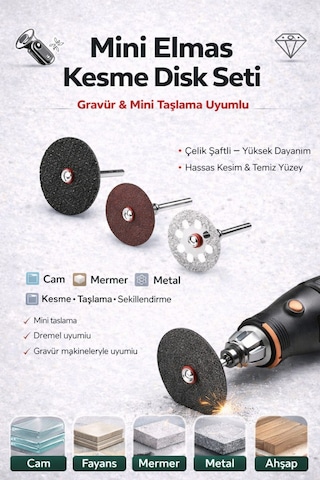 Senbang Mini Kesme Diski Seti Cam, Mermer, Metal, Ahşap Uyumlu Çelik Keser Gravür & Matkap Uyumlu