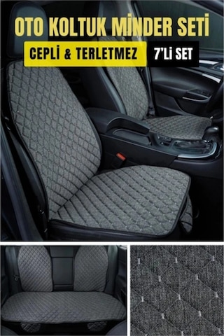 Toyota Auris 2006-2012terletmez Kaymaz Keten Oto Minder Kılıf Komple Set 7 Parça Gri 7