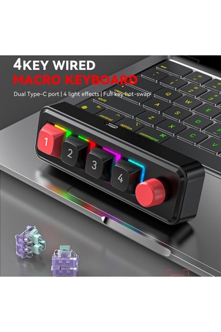 Mkespn 4-buton Makro Programlanabilir Mekanik Oyun Klavyesi Çift Usb-c Portlu Isı Değiştirilebilir Rgb Alt Işık 816b Beyaz