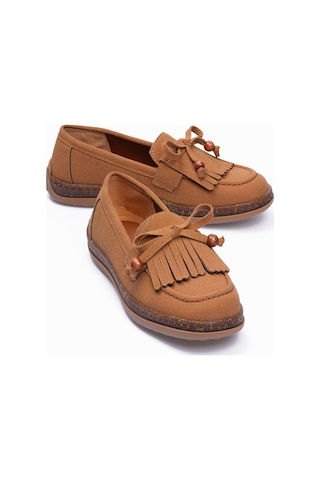 Kadın Süet Loafer Püskül Ve Boncuk Detaylı Günlük Babet Lorea Taba Taba