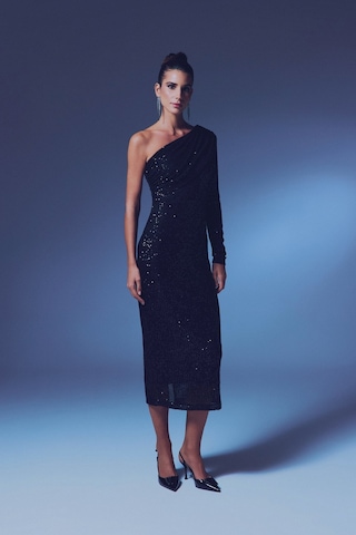 Tek Kollu Payet Elbise - Siyah-135363 Siyah