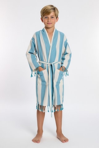 Çocuk Striped Peştamal Bornoz %100 Pamuk Unisex Mavi