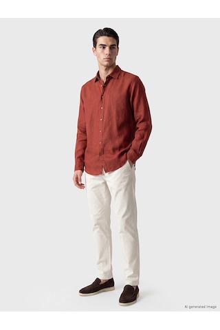 Lcwaıkıkı Classic Kahverengi Regular Fit %100 Keten Erkek Gömlek