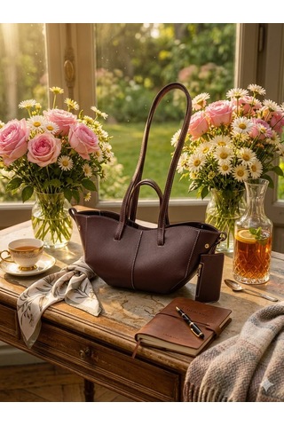 Housebags Valentina Kadın Fermuarlı + Cüzdan Charm El Ve Omuz Çantası Acı Kahverengi