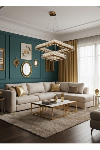 Kristal Taşlı 2 Katlı Uzaktan Kumandalı Krom Ledli Avize Gold