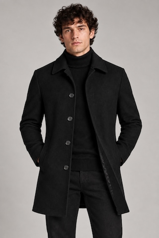 Maison Rae Erkek Siyah Slim Fit Kaşe Kaban Klasik Yaka 4 Düğmeli Kısa Kesim Kışlık Palto