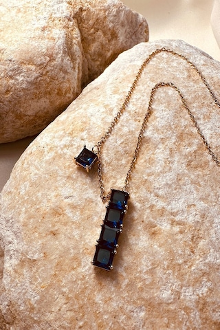 Luxury Safir Taşlı Gold Renk Kadın 316l Çelik Zincir Kolye