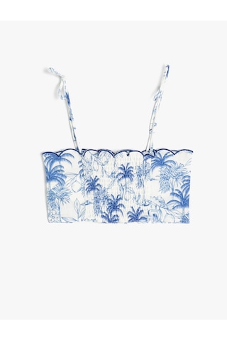 Koton Crop Bluz İnce Askılı Desenli Mavi Desenli 4skg60008ew Mavi