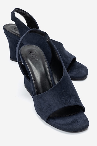 Luvi Shoes Zyra Lacivert Süet Kadın Dolgu Topuklu Ayakkabı