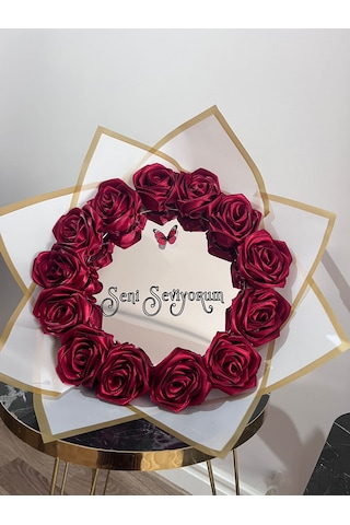 Dekoratif Aynalı Gül Buketi Bordo
