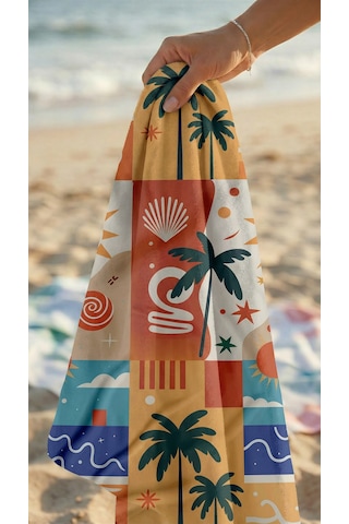 Patchwork Desenli Renkli Yüksek Su Emici 70x150cm Plaj Havlusu