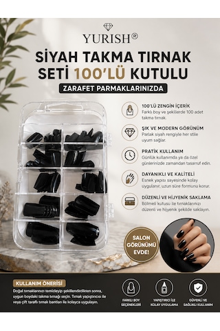 Siyah Takma Tırnak Seti 100'lü Kutulu