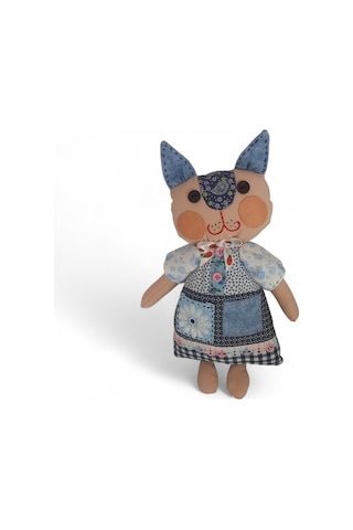 Kedi Hanım Patchwork Bez Bebek Tekli