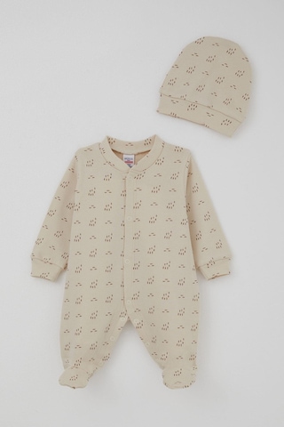 Breeze Erkek Bebek Patikli Tulum Desenli 0-6 Ay, Bej Bej