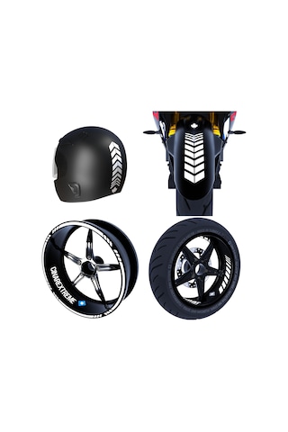 Moto Rider 4'lü Sticker Seti Süt Beyaz İç Dış Jant Şeridi Kask Ve Çamurluk Çınar Extreme