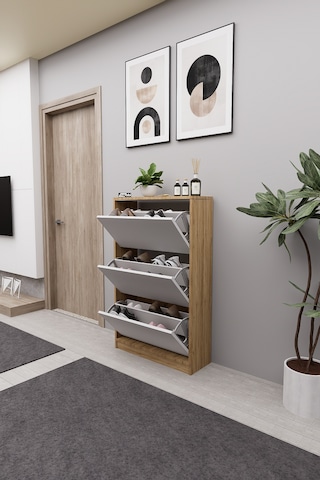 Mirobi Kembe 3 Bölmeli Açılır Modern Dekoratif Ayakkabılık Çam - Beyaz