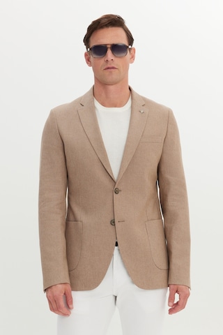AC&Co / Altınyıldız Classics Erkek Vızon Pamuklu Keten Slim Fit Dar Kesim Mono Yaka Torba Cepli Ceket Vizon