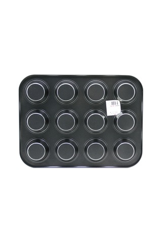 12 Gözlü Metal - Siyah Düz Muffin - Kek Kalıp