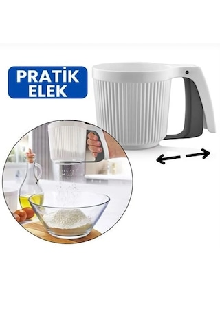 Rotanev Yeni Nesil Pratik Mandallı Plastik Çok Amaçlı Un Ve Pudra Şekeri Eleği Pratik Un Eleği Beyaz