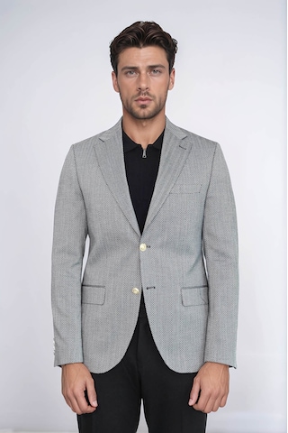 Siyah Balıksırtı Desenli Gold Renk Metal Düğmeli Slim Fit Erkek Blazer Ceket - Wessi Black