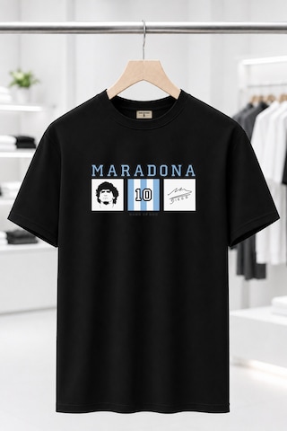 Bayloranzzo Maradona Arjantin %100 Pamuk Heavy Cotton Premium Kalite Erkek Tişörtü Siyah