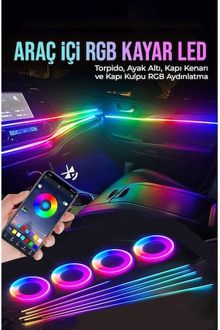 Araç İçi Atmosfer Ambiyans Led Neon Rgb App Kontrollü 18 Parça