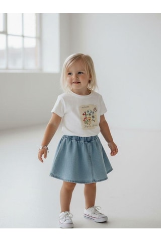 Zekids Kız Bebek Çiçek Baskılı Kısa Kollu T-shirt-16935 Beyaz